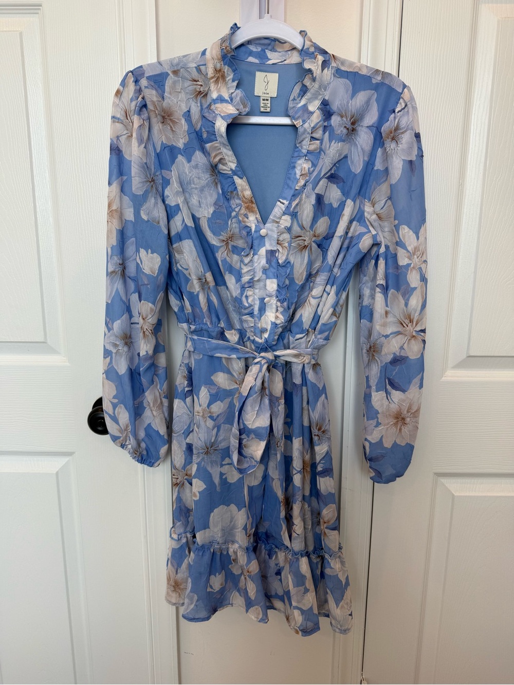 Joie Blue Floral Ruffle Neck Blouse